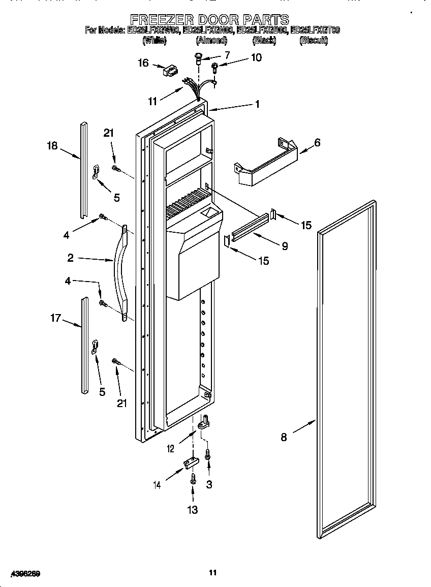 Whirlpool ED25LFXGW00 freezer door diagram