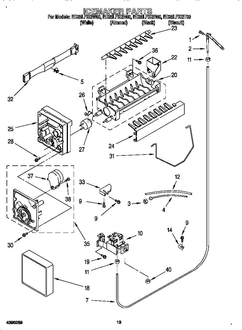 Whirlpool ED25LFXGW00 icemaker diagram