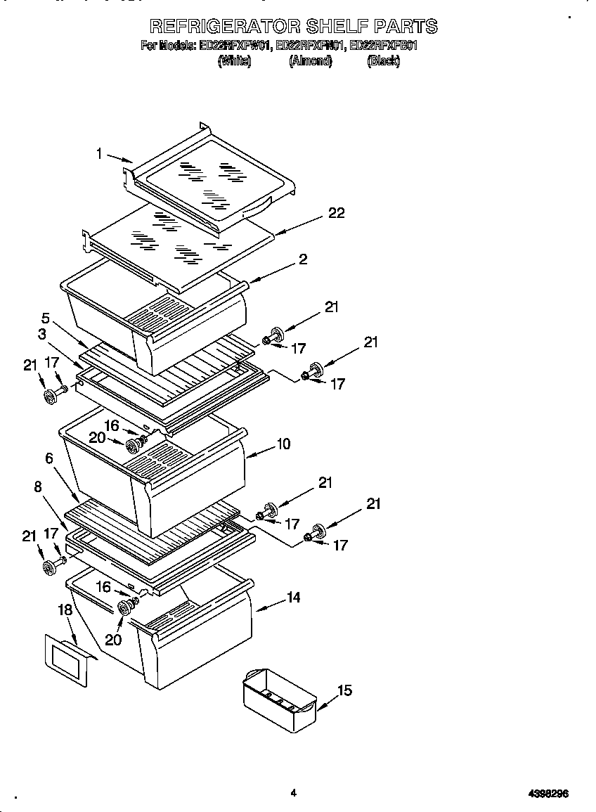 Whirlpool ED22RFXFW01 shelves diagram