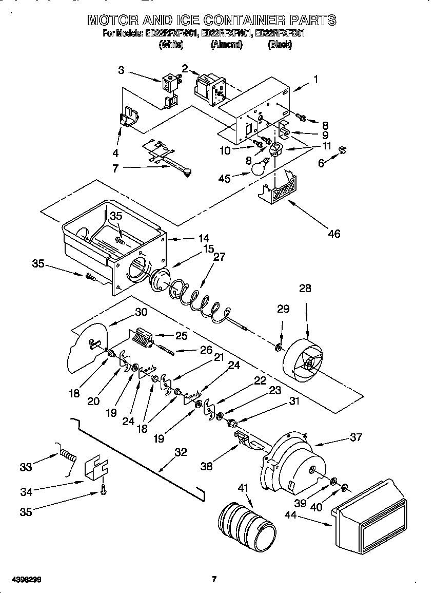 Whirlpool ED22RFXFW01 motor and ice container diagram