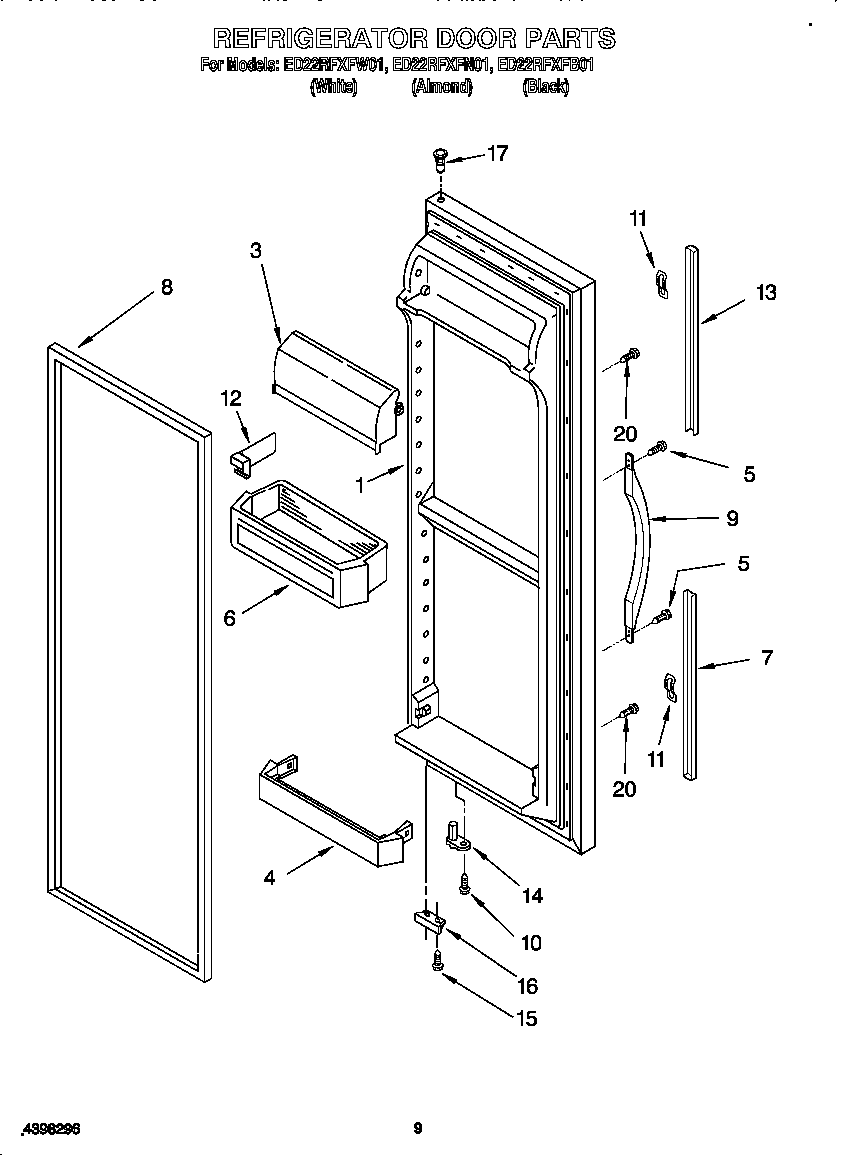 Whirlpool ED22RFXFW01 refrigerator door diagram