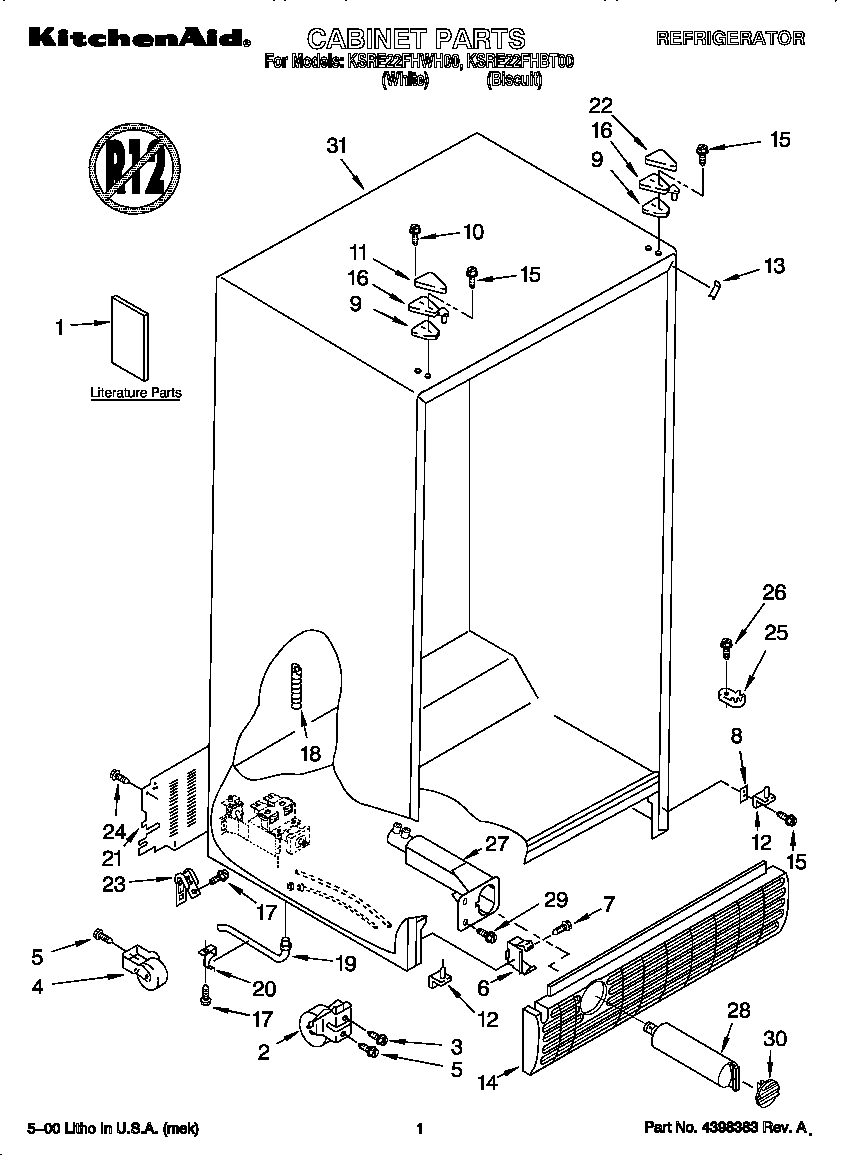 KitchenAid KSRE22FHWH00 cabinet diagram