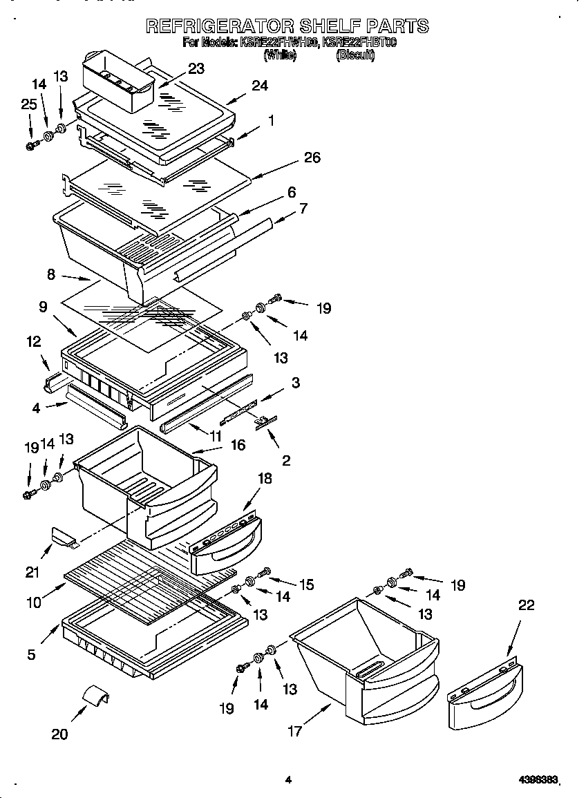 KitchenAid KSRE22FHWH00 shelves diagram