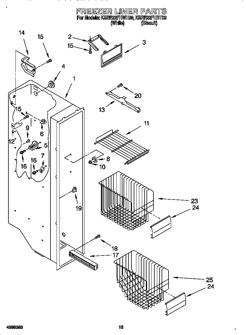 KitchenAid KSRE22FHWH00 freezer liner diagram
