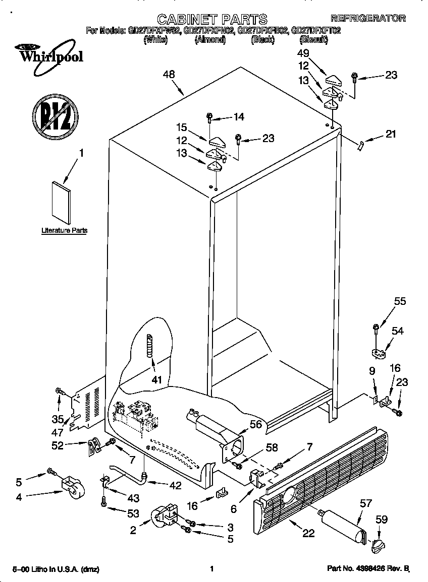 Whirlpool GD27DFXFN02 cabinet diagram
