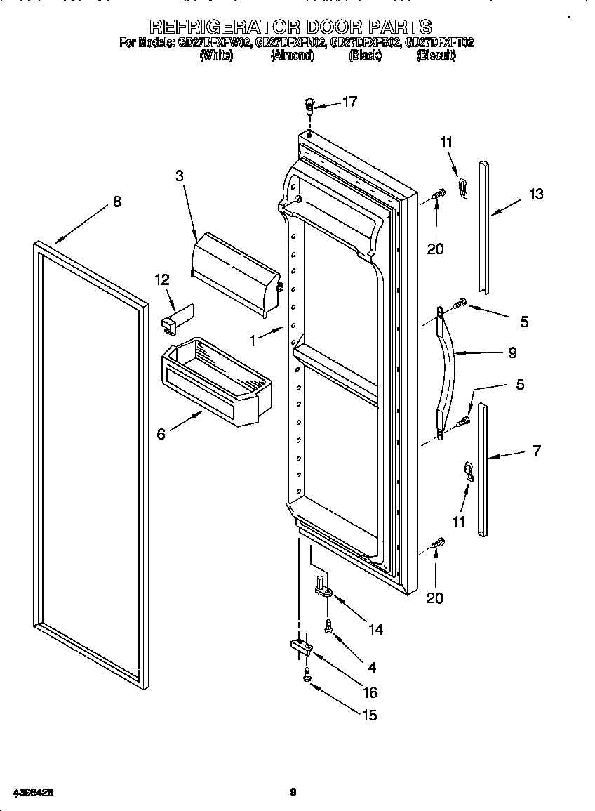 Whirlpool GD27DFXFN02 refrigerator door diagram