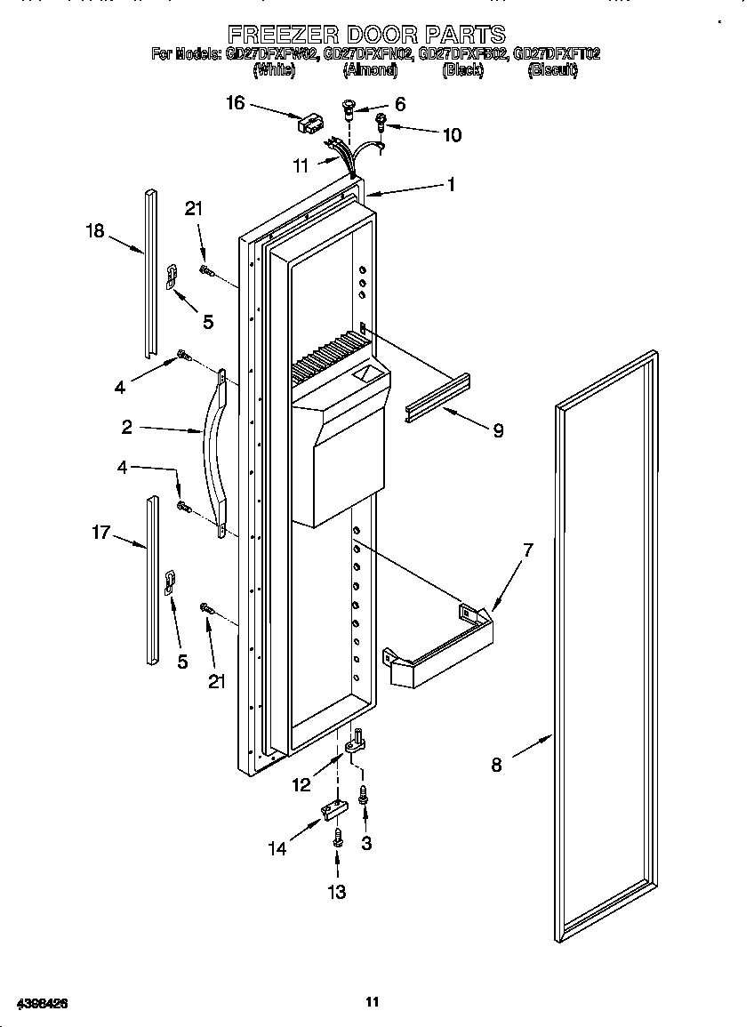 Whirlpool GD27DFXFN02 freezer door diagram