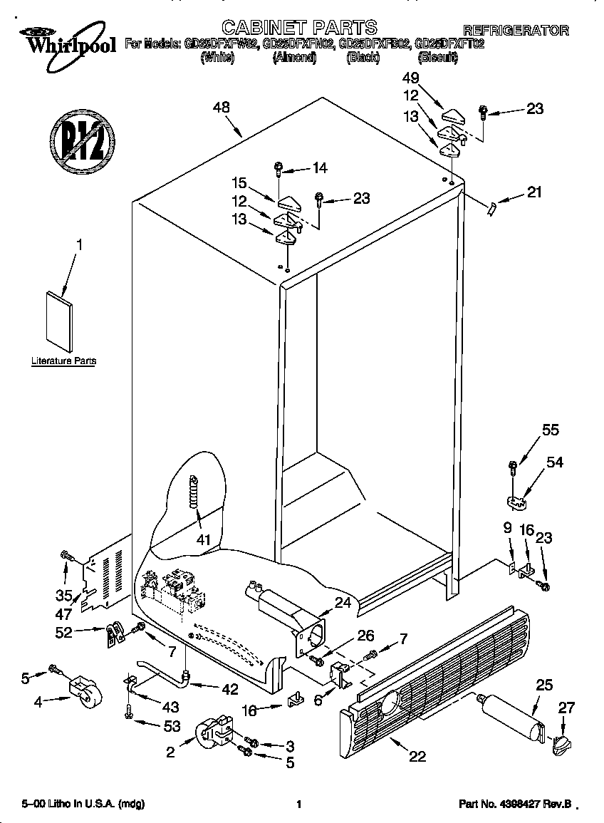 Whirlpool GD25DFXFW02 cabinet diagram