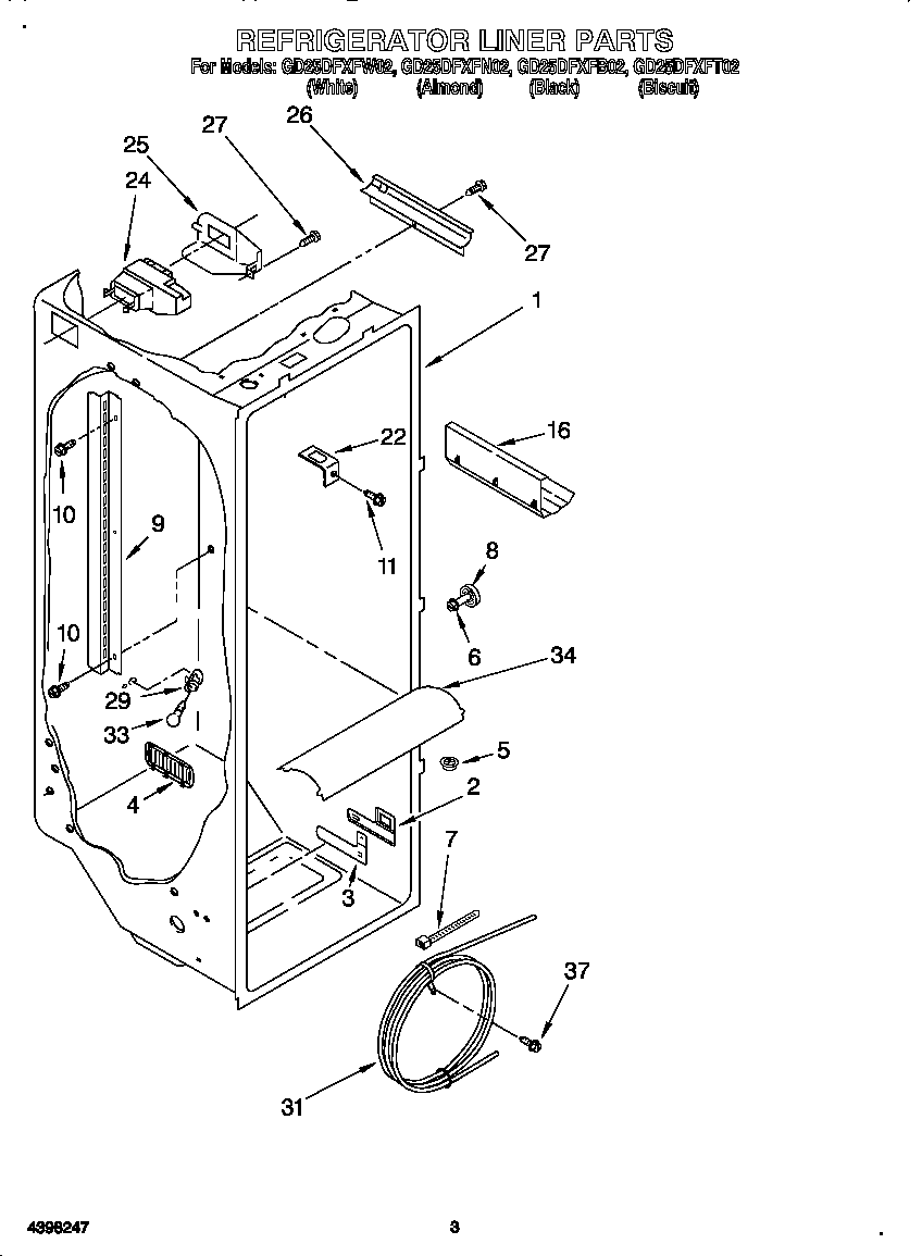 Whirlpool GD25DFXFW02 refrigerator liner diagram