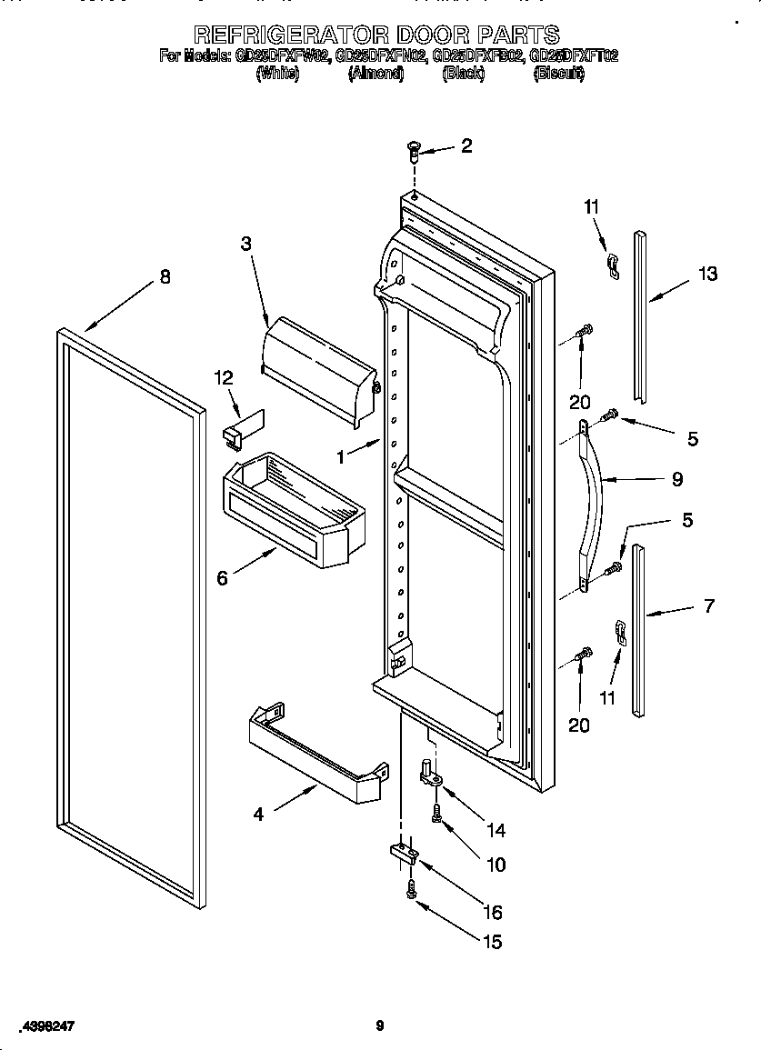 Whirlpool GD25DFXFW02 refrigerator door diagram
