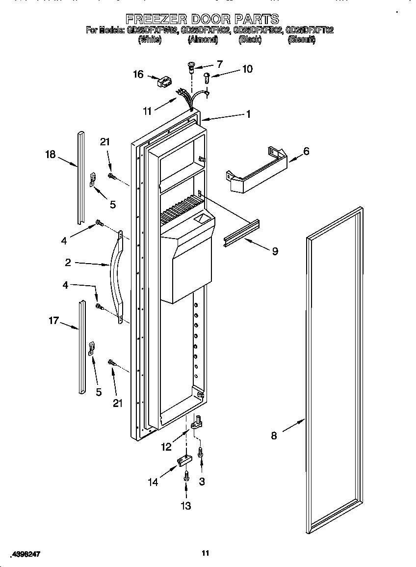 Whirlpool GD25DFXFW02 freezer door diagram
