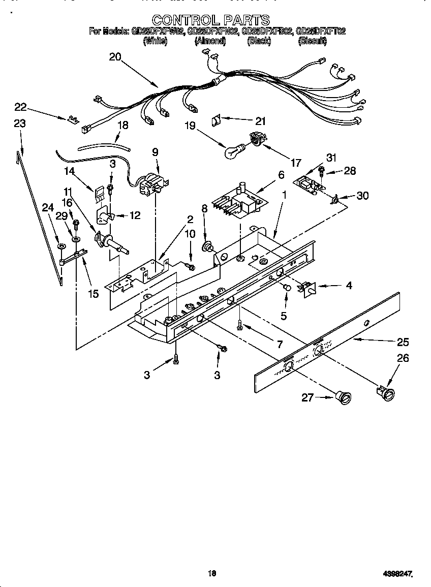 Whirlpool GD25DFXFW02 control panel diagram