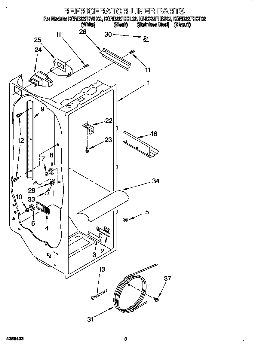 KitchenAid KSRB22FHBL02 refrigerator liner diagram