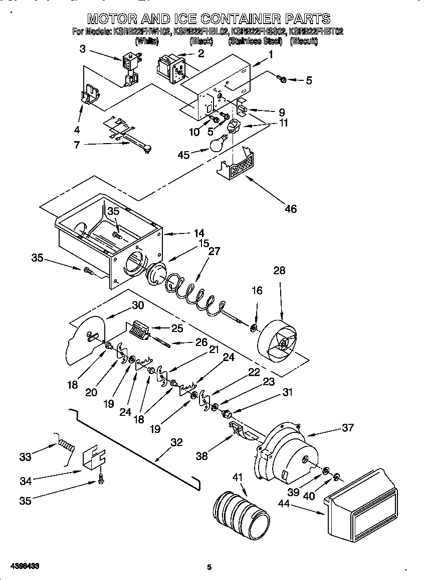 KitchenAid KSRB22FHBL02 motor and ice container diagram