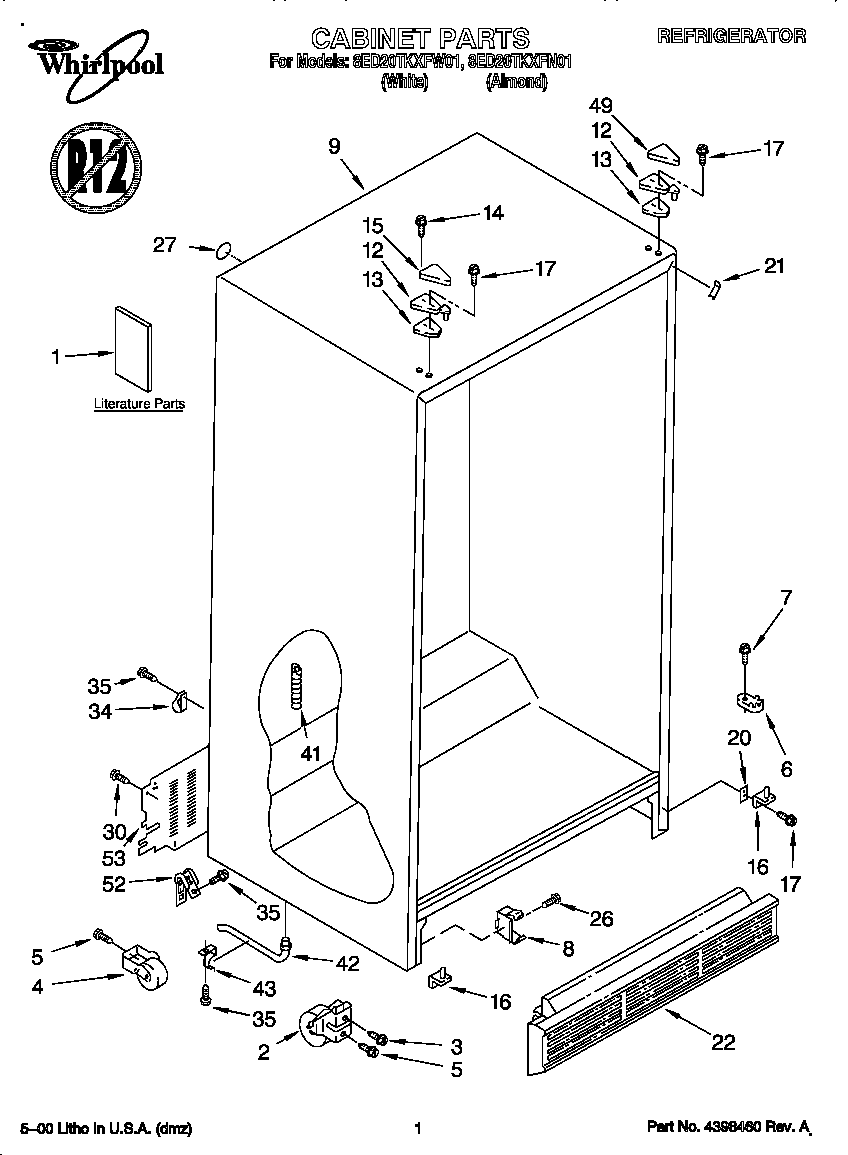 Whirlpool 8ED20TKXFN01 cabinet diagram