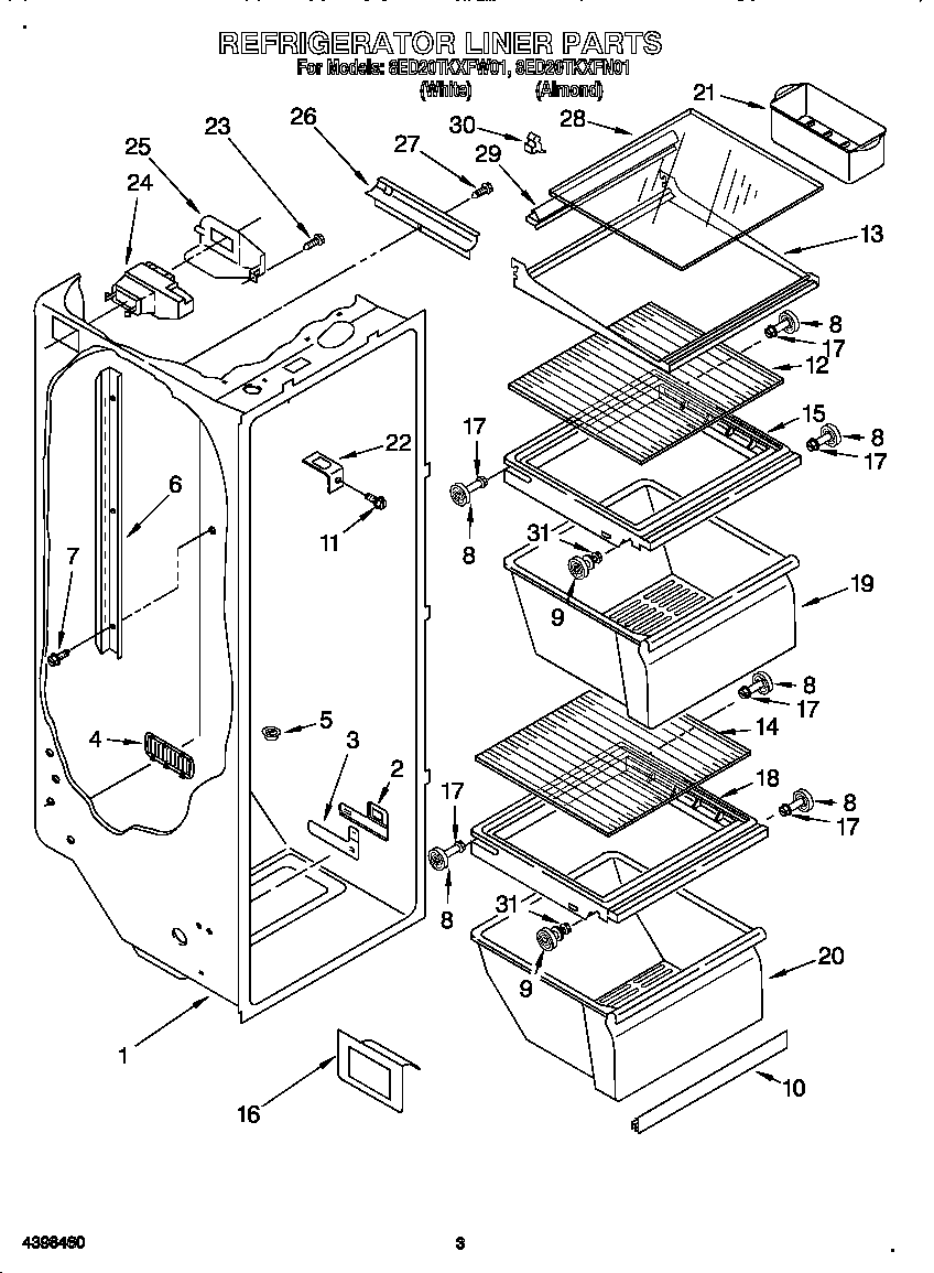 Whirlpool 8ED20TKXFN01 refrigerator liner diagram