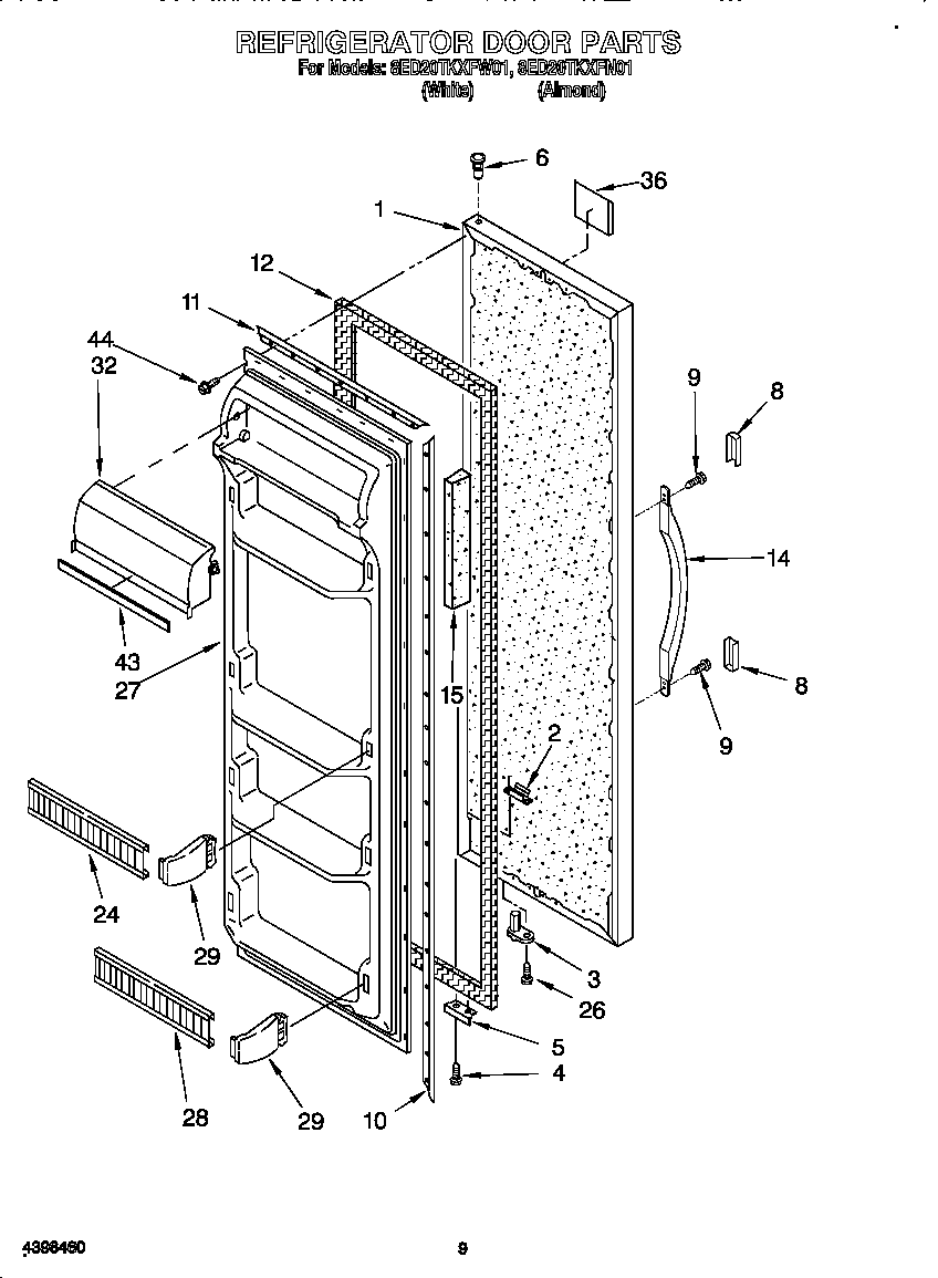 Whirlpool 8ED20TKXFN01 refrigerator door diagram