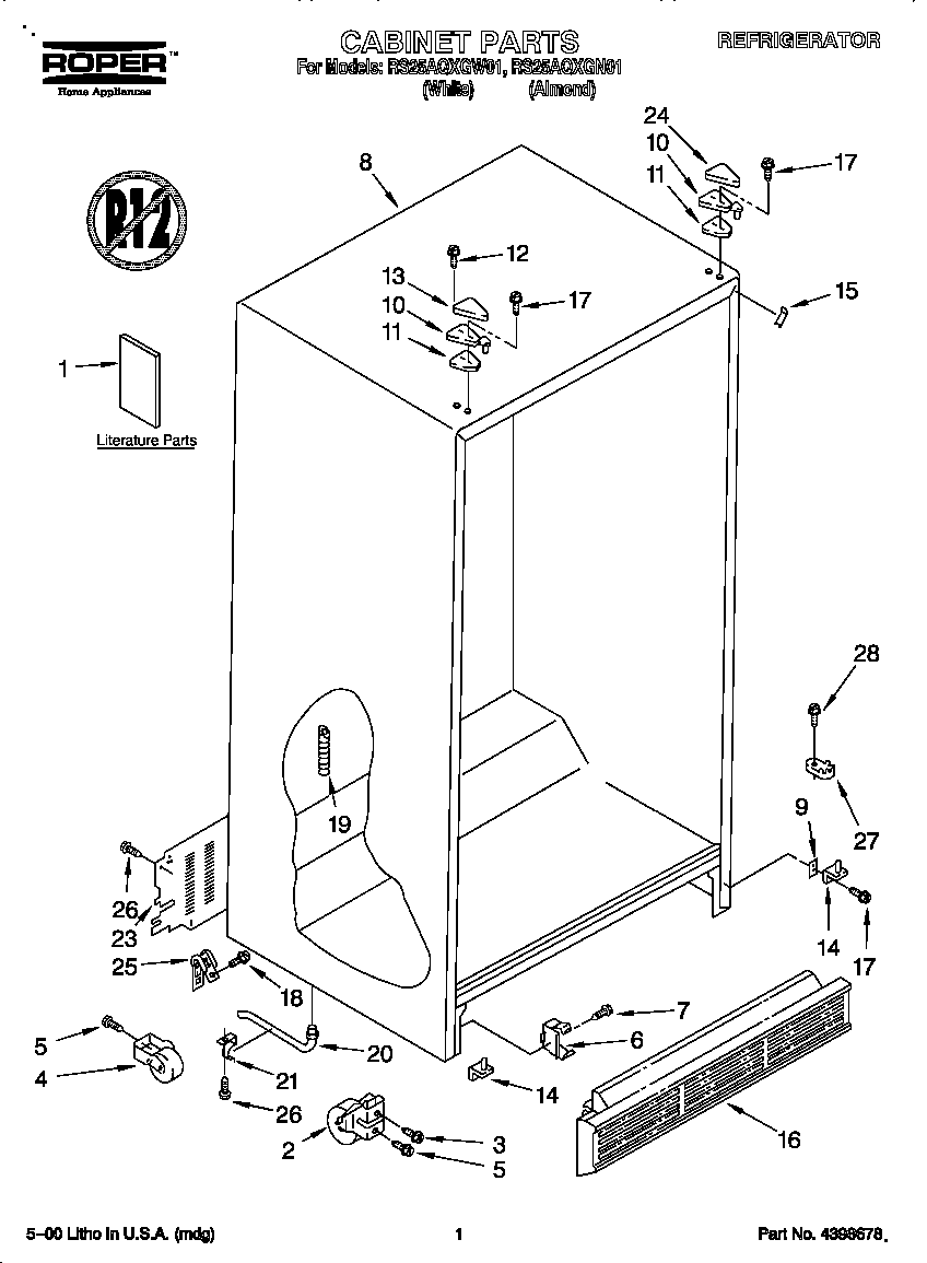 Roper RS25AQXGN01 cabinet diagram