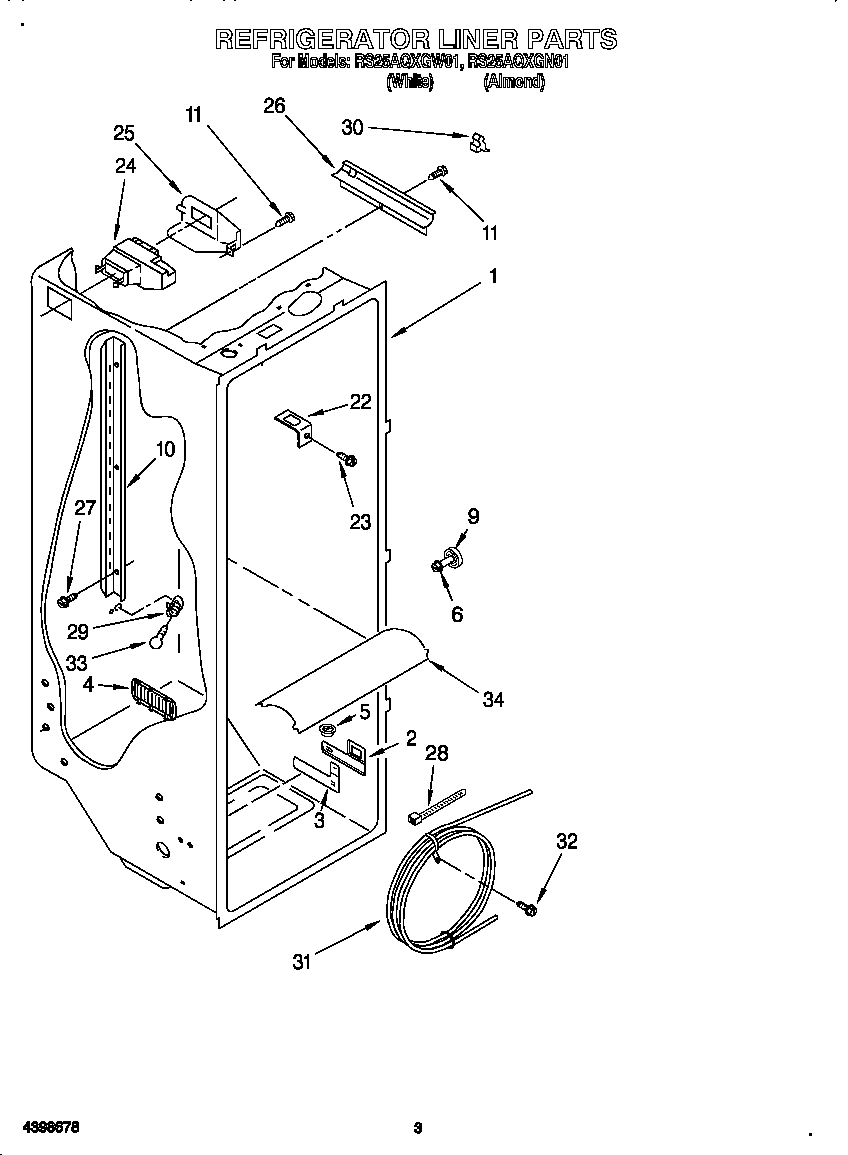 Roper RS25AQXGN01 refrigerator liner diagram