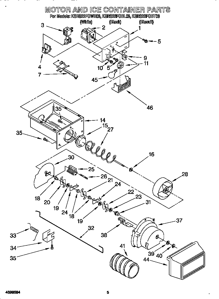 KitchenAid KSRS22FGWH03 motor and ice container diagram