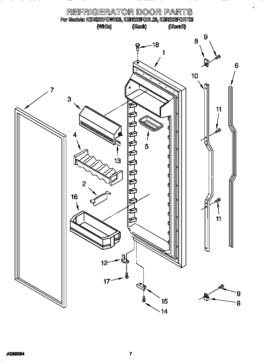 KitchenAid KSRS22FGWH03 refrigerator door diagram