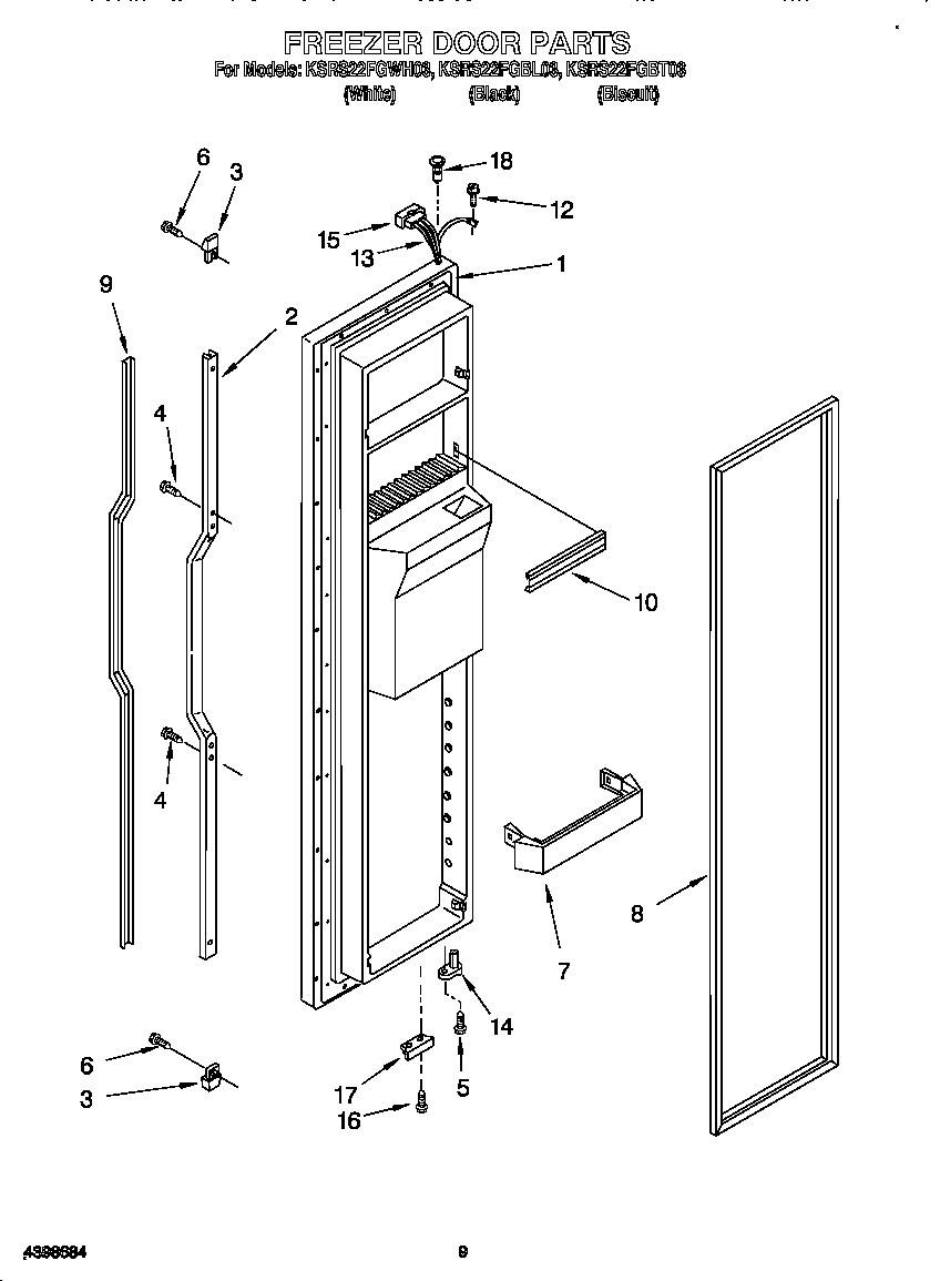 KitchenAid KSRS22FGWH03 freezer door diagram