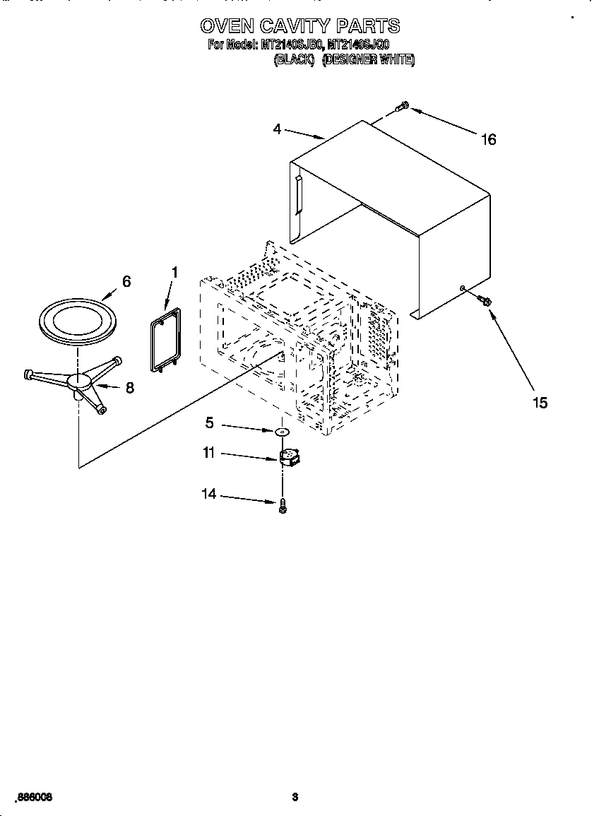 Whirlpool MT2140SJB0 oven cavity diagram