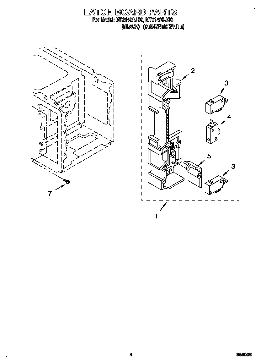 Whirlpool MT2140SJB0 latch board diagram