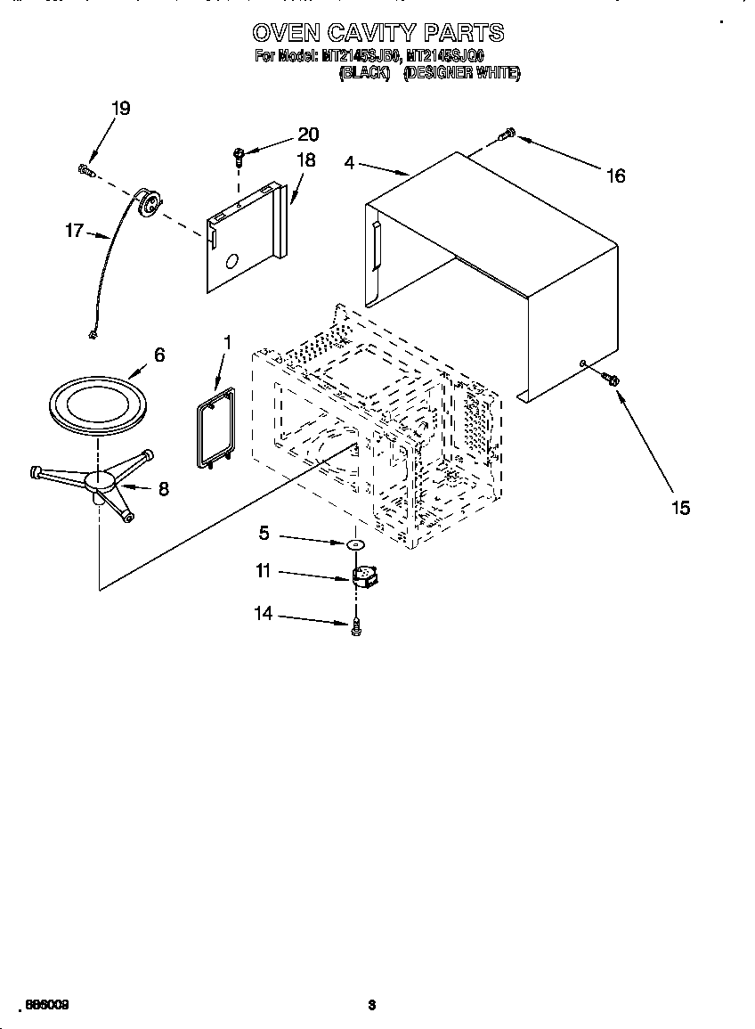 Whirlpool MT2145SJB0 oven cavity diagram