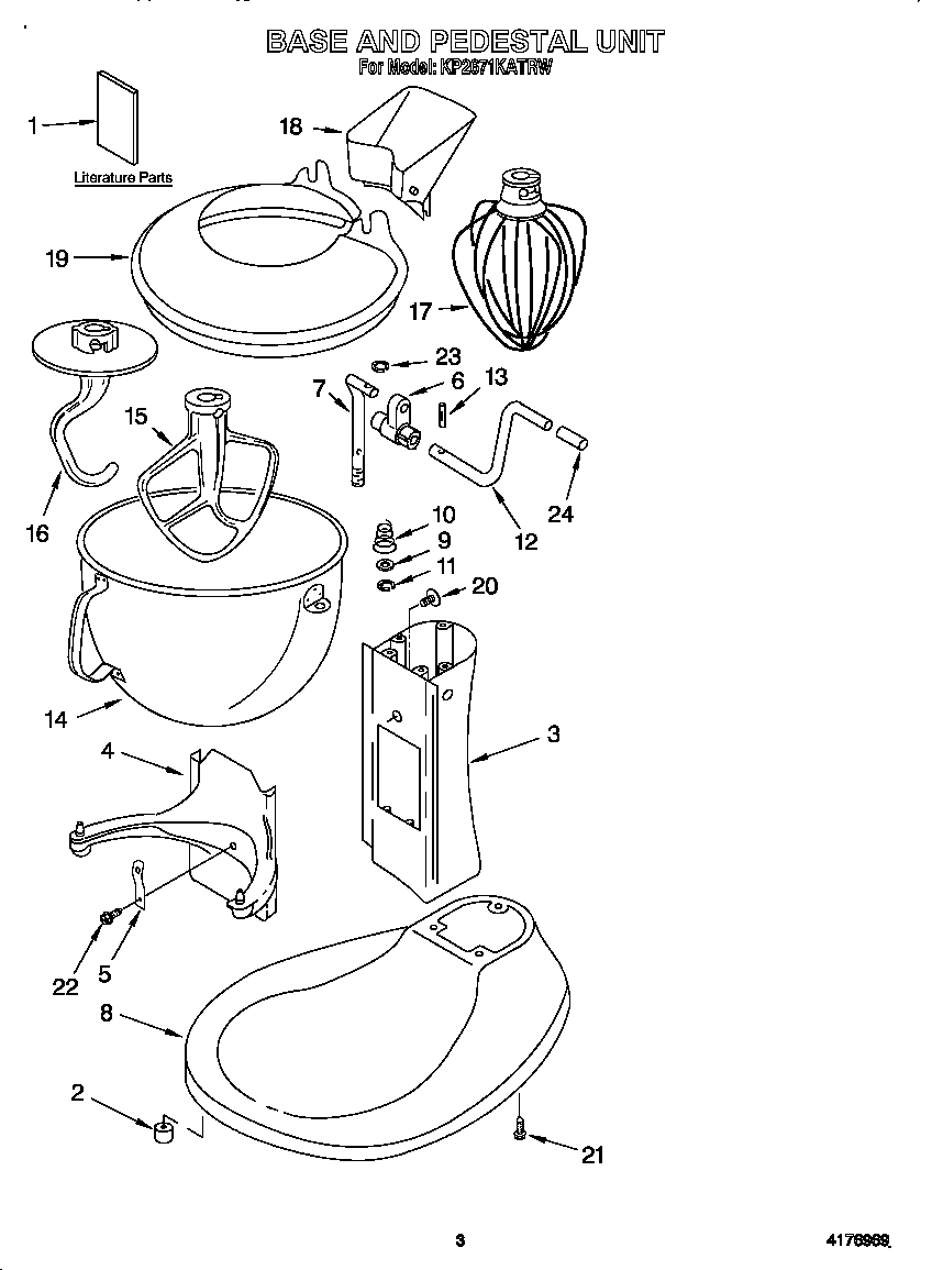 KitchenAid KP2671KATRW base and pedestal unit diagram