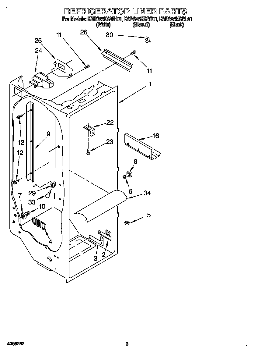 KitchenAid KSRS25KGWH01 refrigerator liner diagram