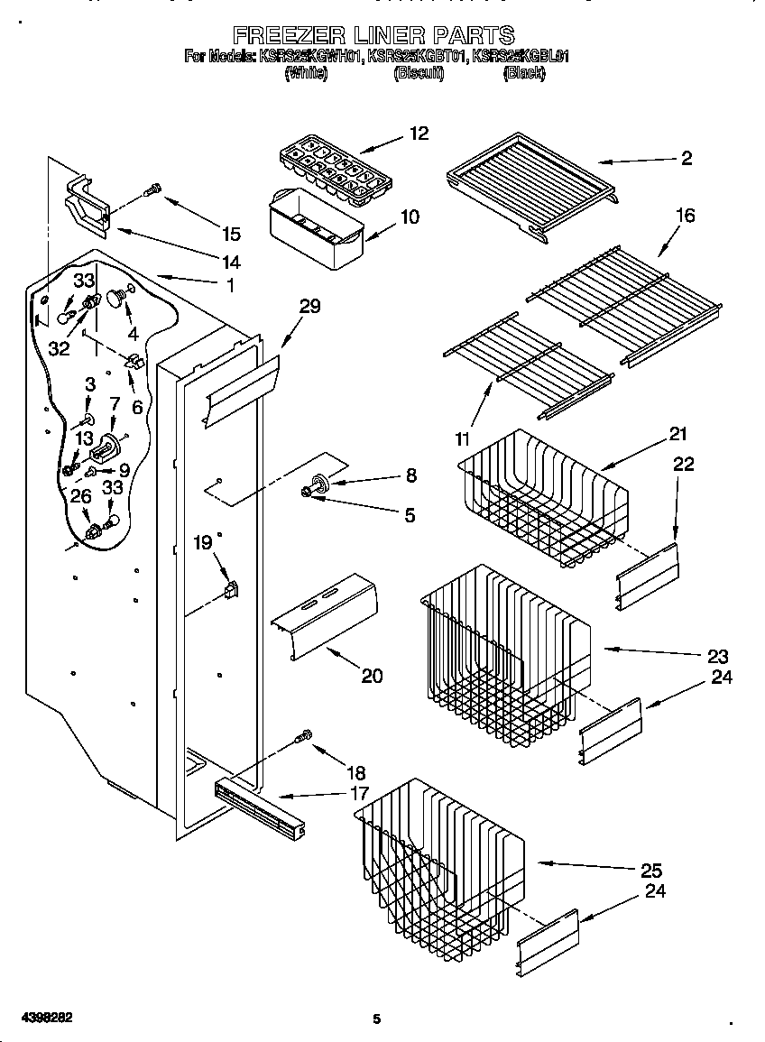 KitchenAid KSRS25KGWH01 freezer liner diagram