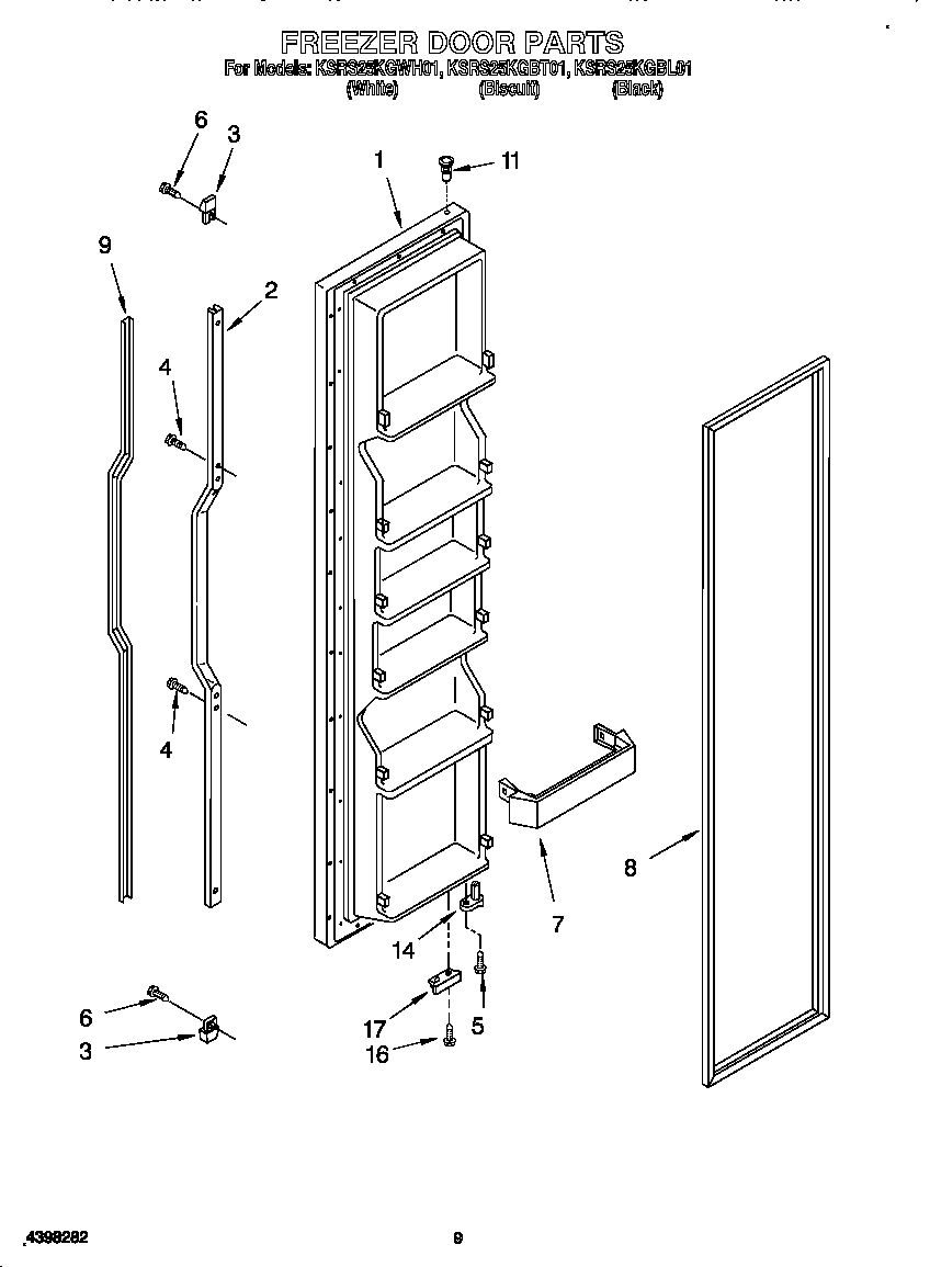 KitchenAid KSRS25KGWH01 freezer door diagram