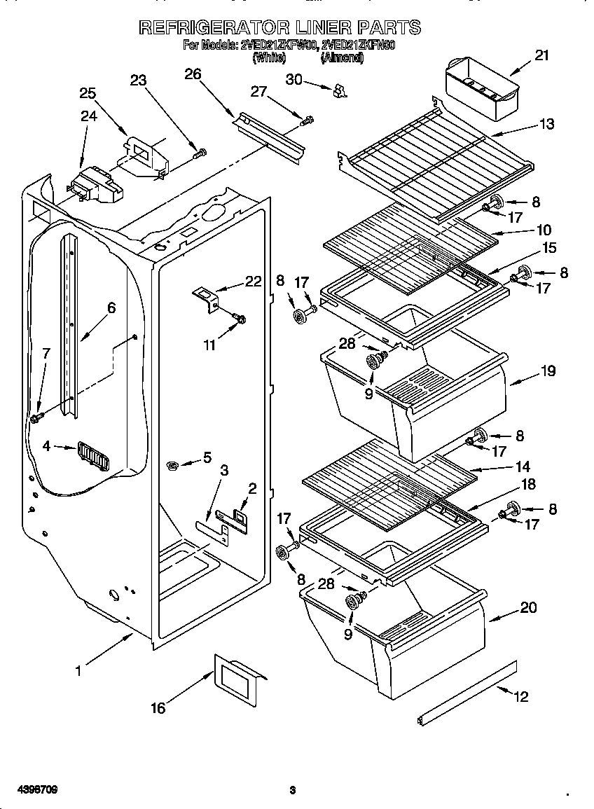 Whirlpool 2VED21ZKFW00 refrigerator liner diagram