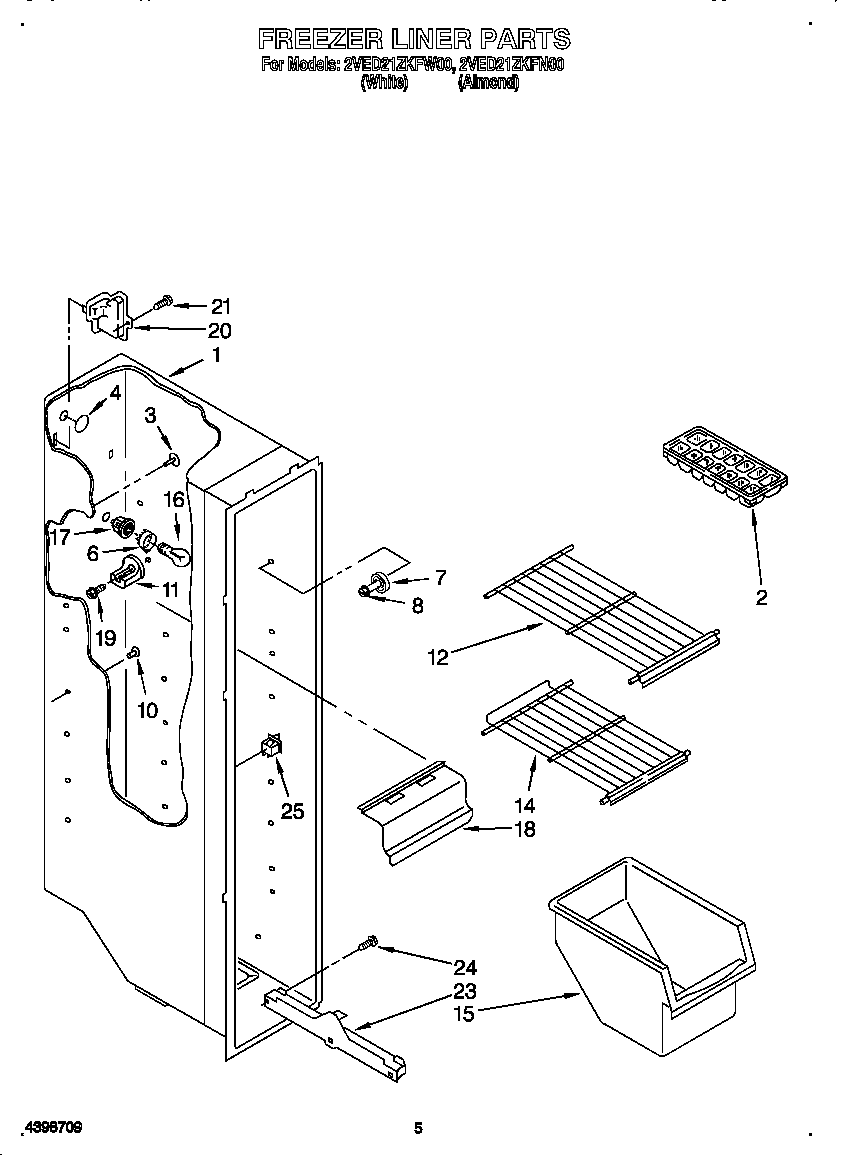 Whirlpool 2VED21ZKFW00 freezer liner diagram