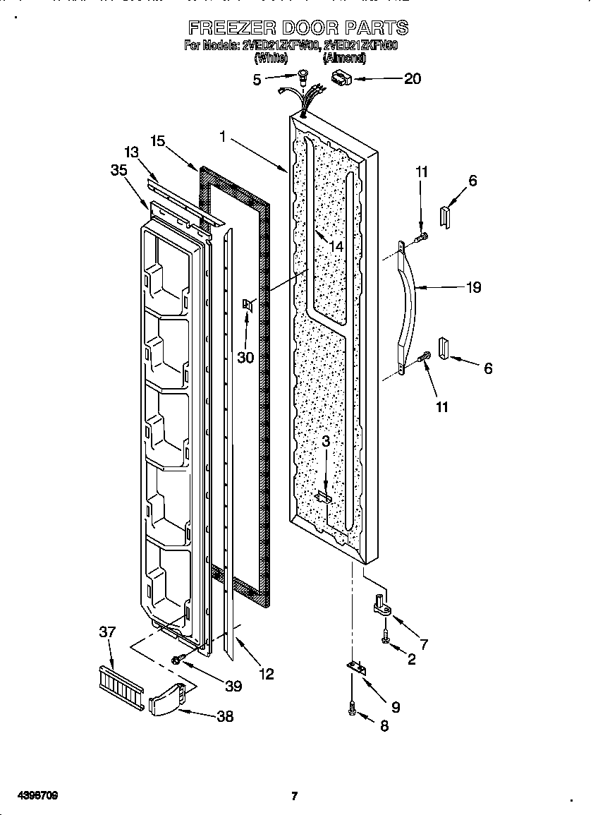 Whirlpool 2VED21ZKFW00 freezer door diagram