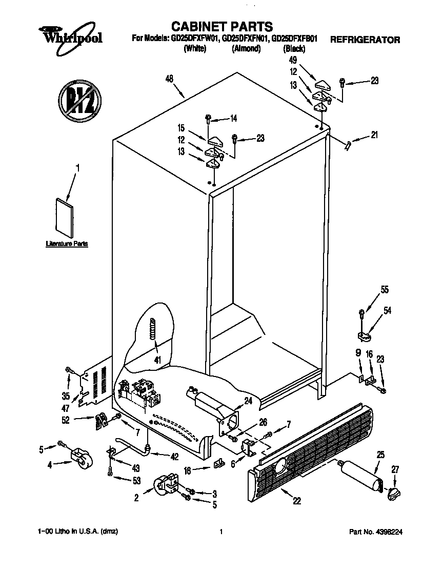 Whirlpool GD25DFXFW01 cabinet diagram