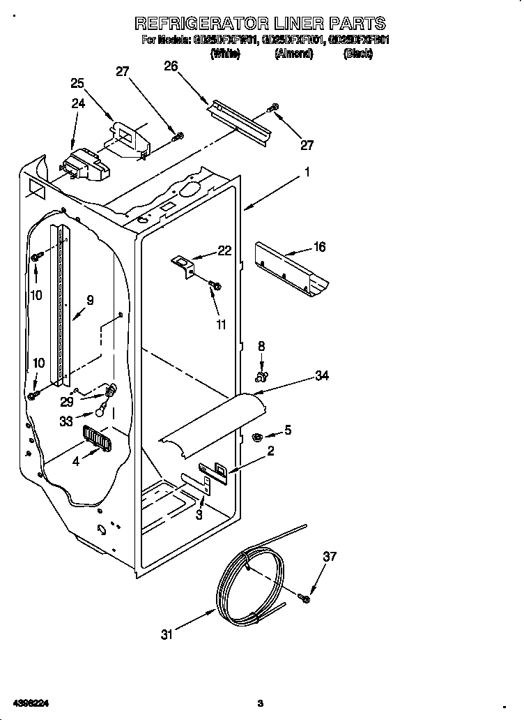 Whirlpool GD25DFXFW01 refrigerator liner diagram