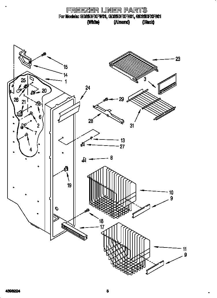 Whirlpool GD25DFXFW01 freezer liner diagram