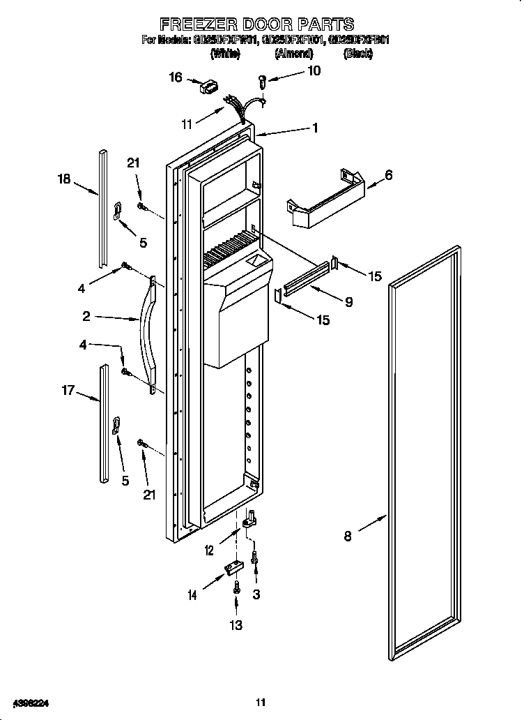 Whirlpool GD25DFXFW01 freezer door diagram