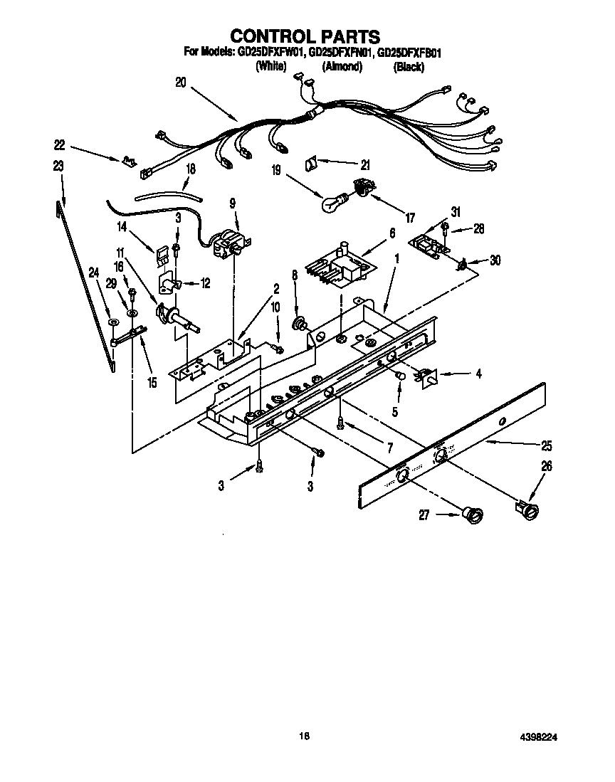 Whirlpool GD25DFXFW01 control panel diagram