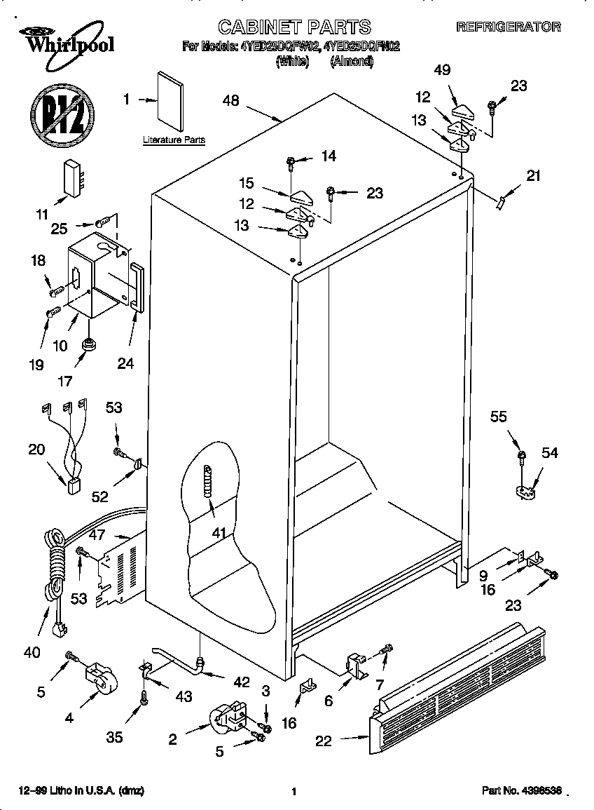 Whirlpool 4YED25DQFN02 cabinet diagram