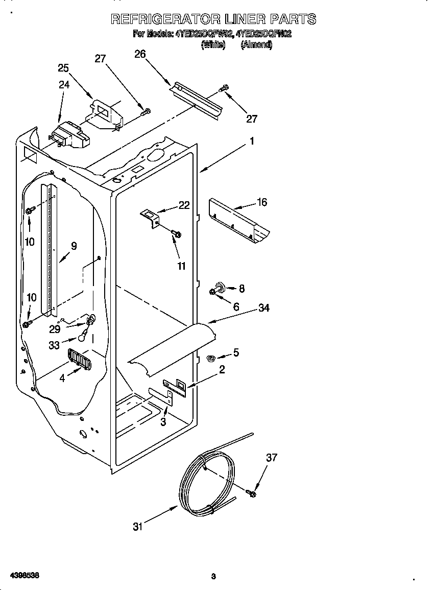 Whirlpool 4YED25DQFN02 refrigerator liner diagram