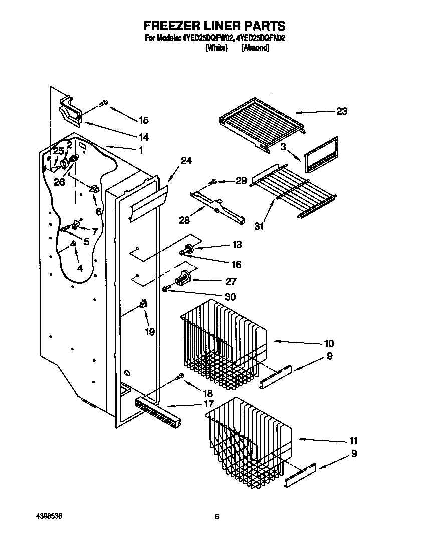 Whirlpool 4YED25DQFN02 freezer liner diagram