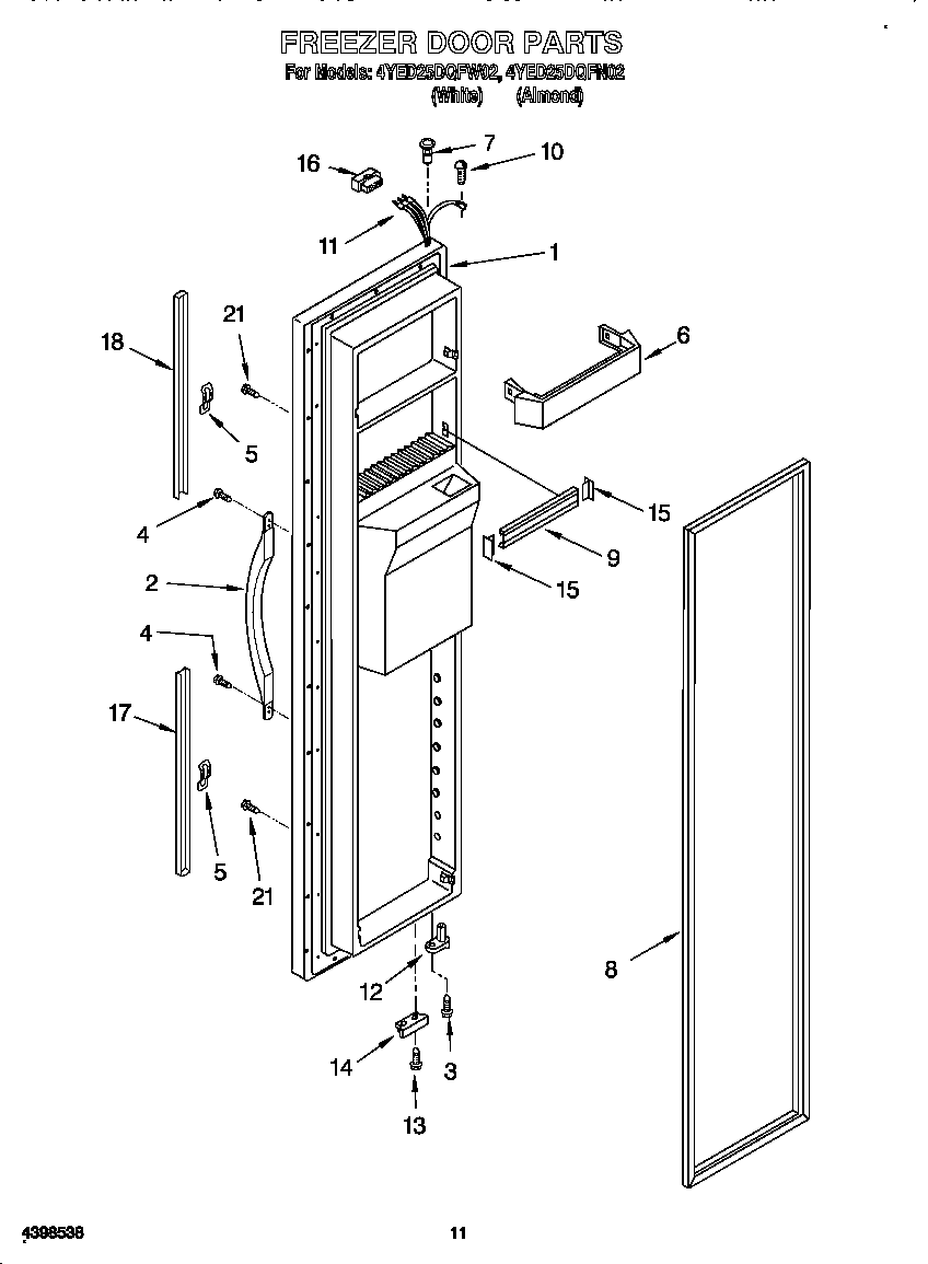 Whirlpool 4YED25DQFN02 freezer door diagram