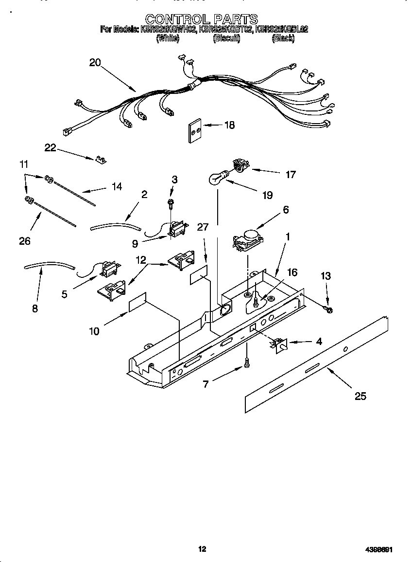 KitchenAid KSRS25KGWH02 control panel diagram