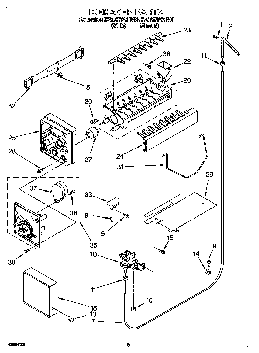 Whirlpool 2VGD27DQFN00 icemaker diagram
