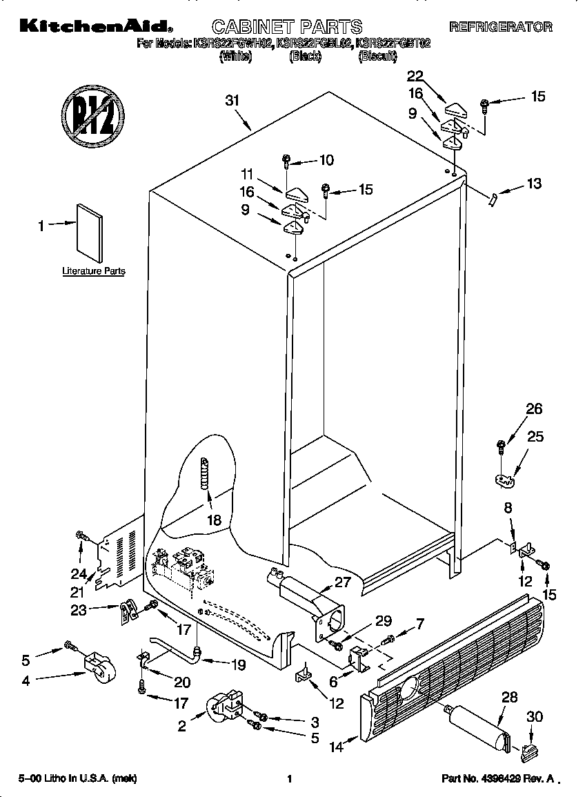 KitchenAid KSRS22FGBT02 cabinet diagram