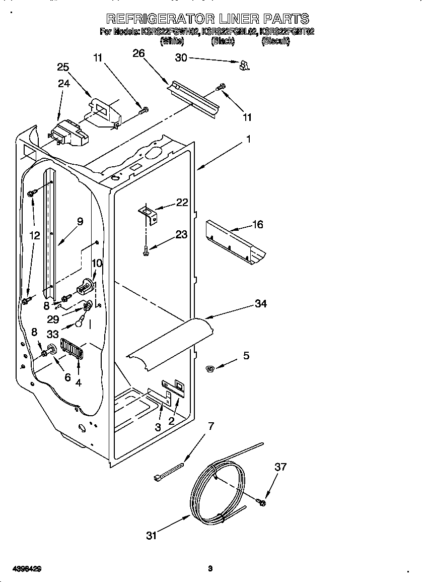 KitchenAid KSRS22FGBT02 refrigerator liner diagram