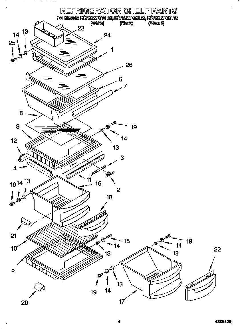 KitchenAid KSRS22FGBT02 refrigerator shelves diagram